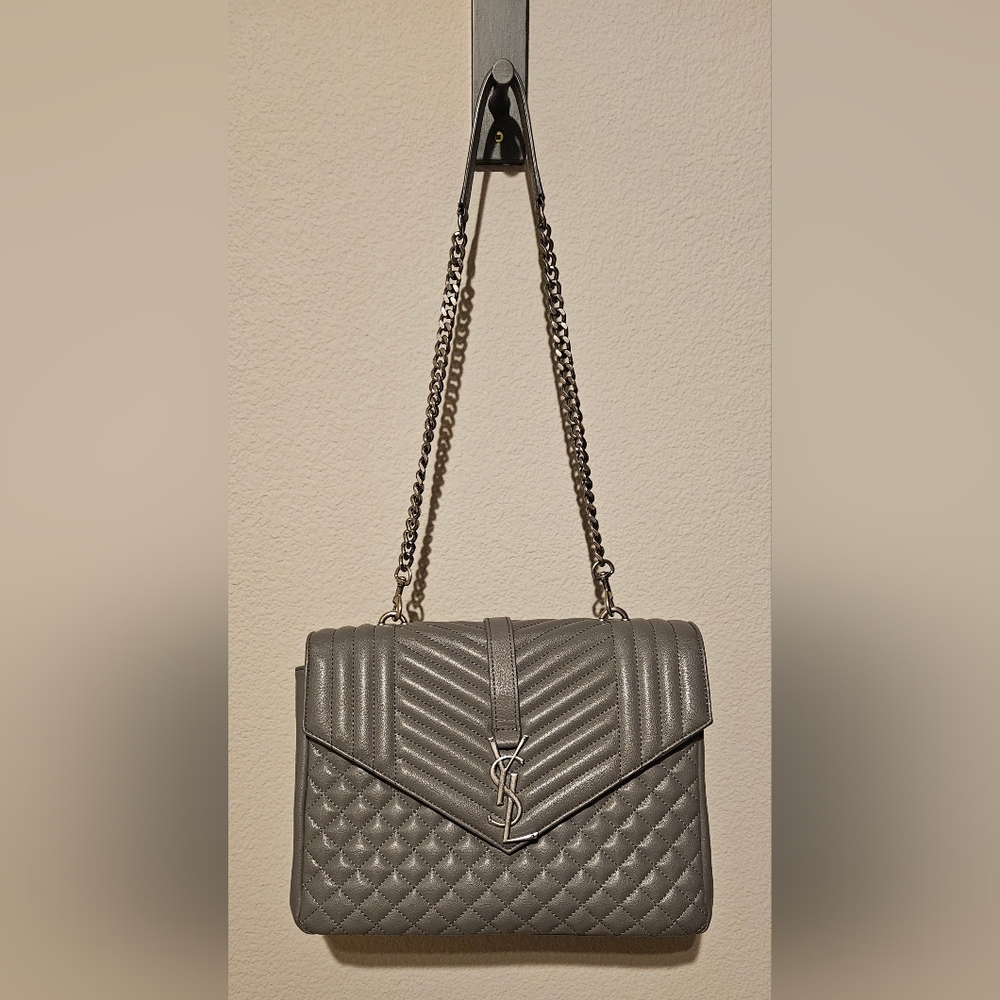 Gray Quilted Chevron Shoulder Bag